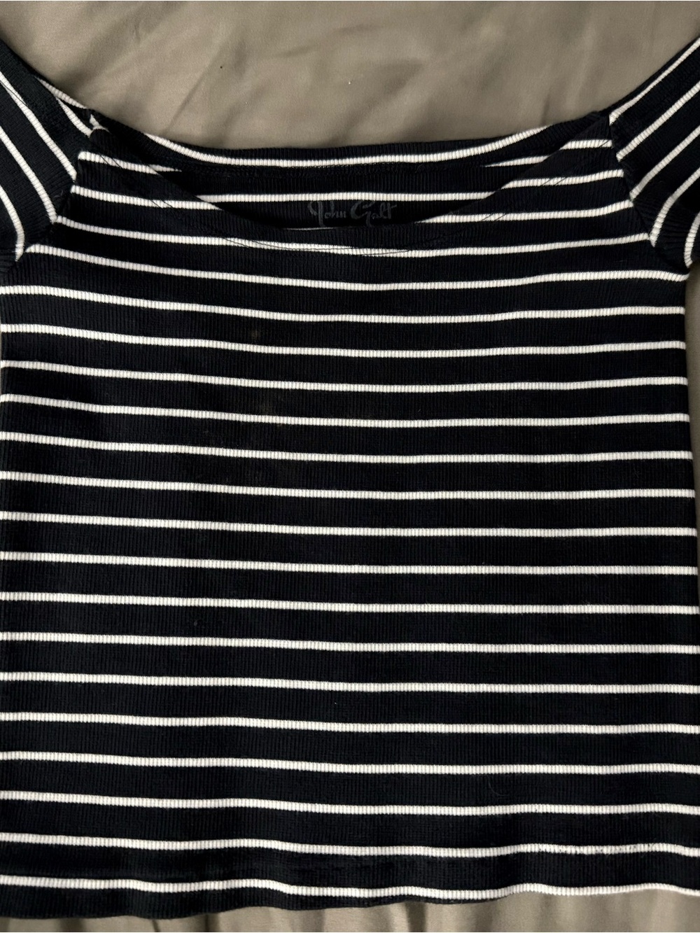 Brandy Melville Black & White Striped Off-Shoulder Crop Top - Picture 2 of 2